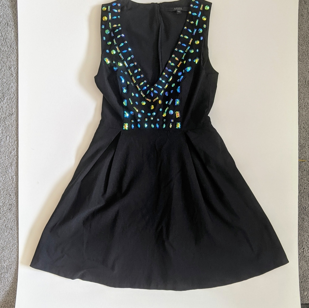 Guess Black Fit and Flare Jeweled Dress